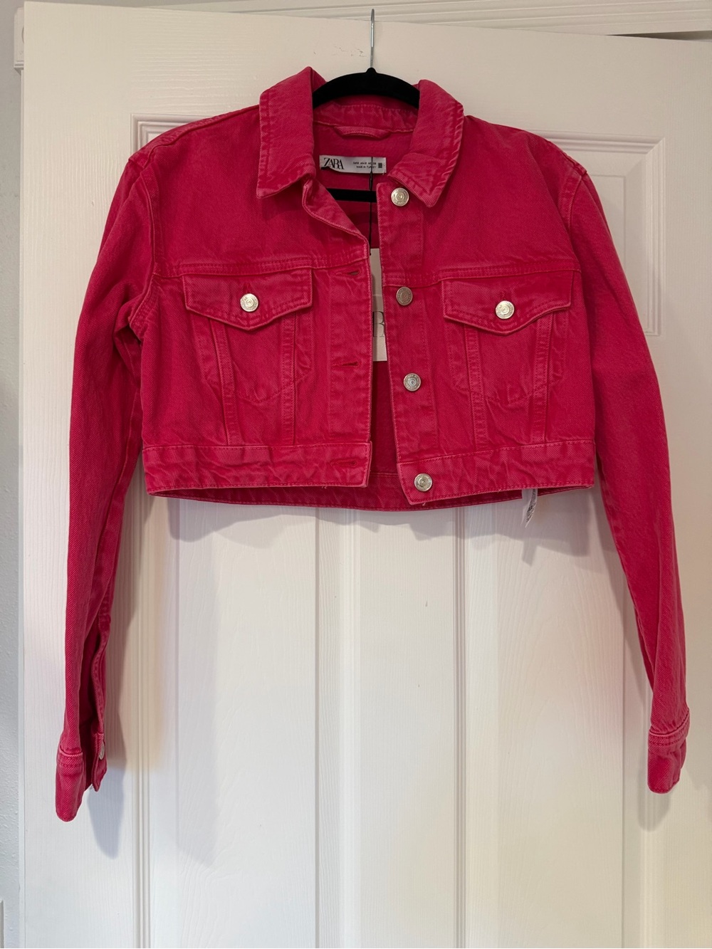 Zara Hot Pink Cropped Denim Jacket